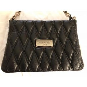 Valentino Black Diamond Quilted Leather Chainlink Shoulder/Crossbody